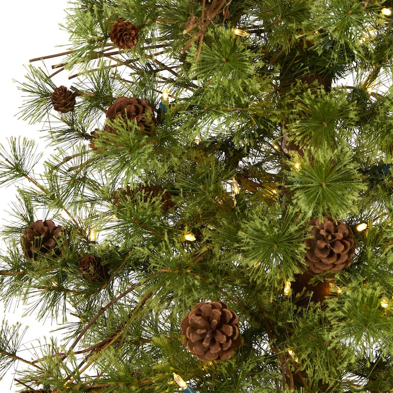 6ft. Alpine Artificial Christmas Tree with 150 Clear Multifunction LED Lights & Pine Cones on Trunk - Rustic Holiday X-Mas Tree