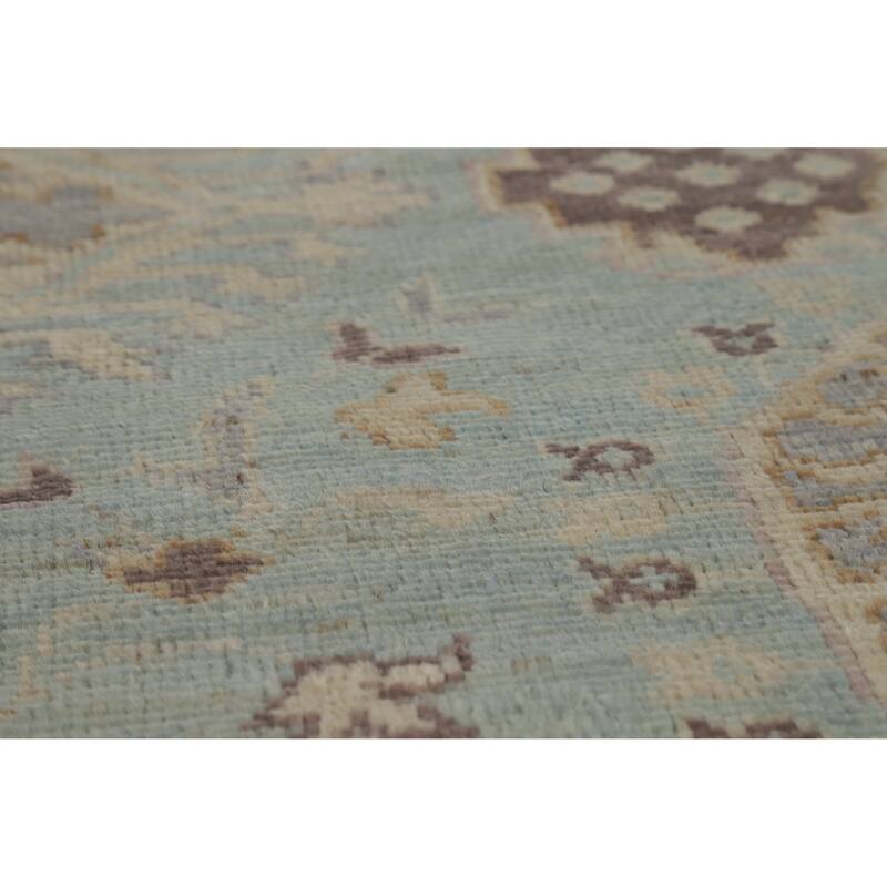Hand Knotted Oriental 100% Wool Carpet Transitional Floral Navy Blue & Blues Oushak Area Rug - 9' 5'' X 8' 3''