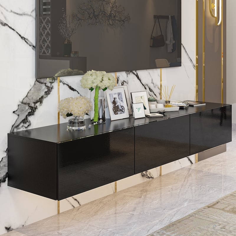 63" TV Stand Hanging TV Consoles Wall TV Cabinet with LED Entertain