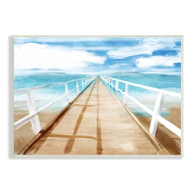 Stupell Industries Docks Out to Ocean Horizon Contemporary Beach Scene Wood Wall Art