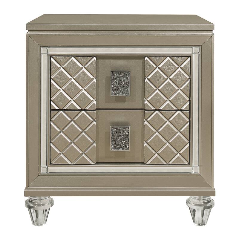 Loy Nightstand, 2 Drawers, Champagne Gold Metallic, Mirror Trim