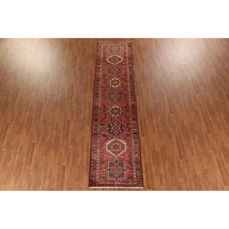 Pink Gharajeh Persian Vintage Runner Rug Handmade Tribal Wool Carpet - 3'2"x 12'9"