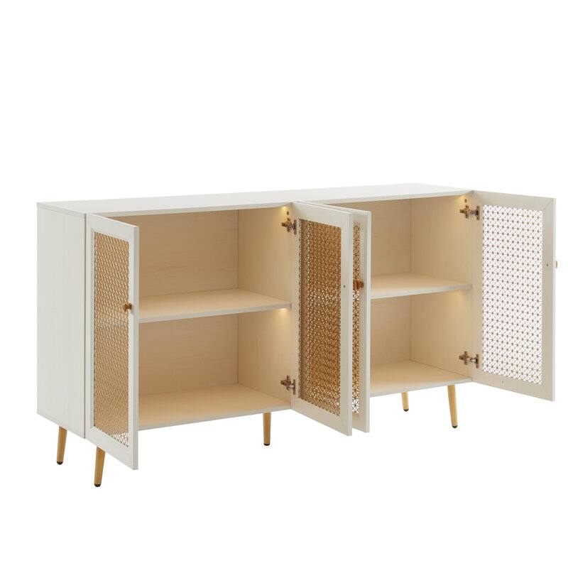 61.7''W Four Door Wood Buffets and Sideboards Storage Cabinet with LED Light