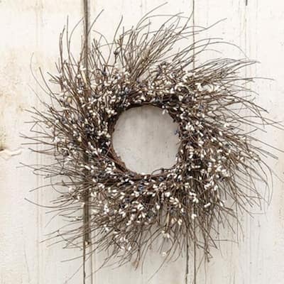 16" Farmhouse Mix Pip Twig Wreath with Wispy Branches Ideal for Home Seasonal Display - 16"Dia