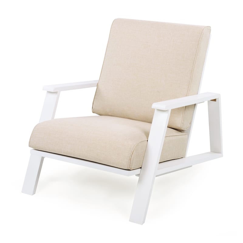 Patio Lounge Chair, Outdoor Club Chair with Cushion - White+Beige