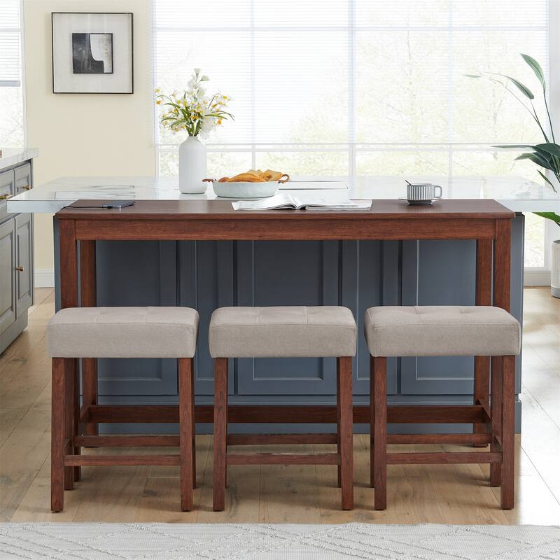 59" Counter Height Bar Table Set with Power Outlet, Industrial Breakfast Table with 3 Stools, 4 Piece Bar Table and Chairs Set