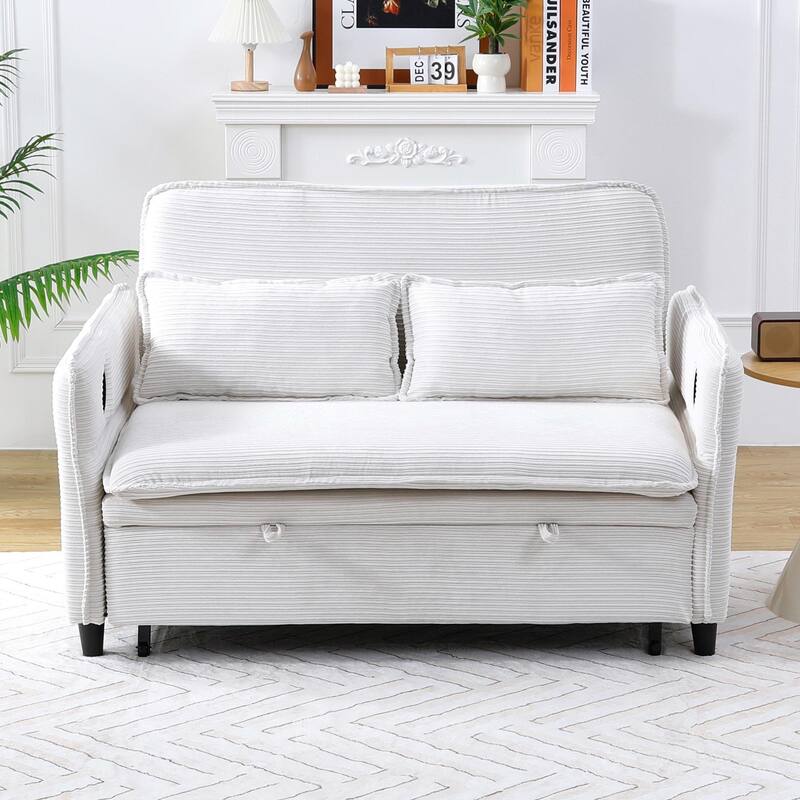 Striped Fabric Multifunctional Sofa Bed - Beige