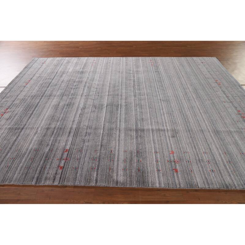 Striped Gabbeh Oriental Area Rug Hand-Knotted Tribal Wool Carpet - 7'10"x 9'9"