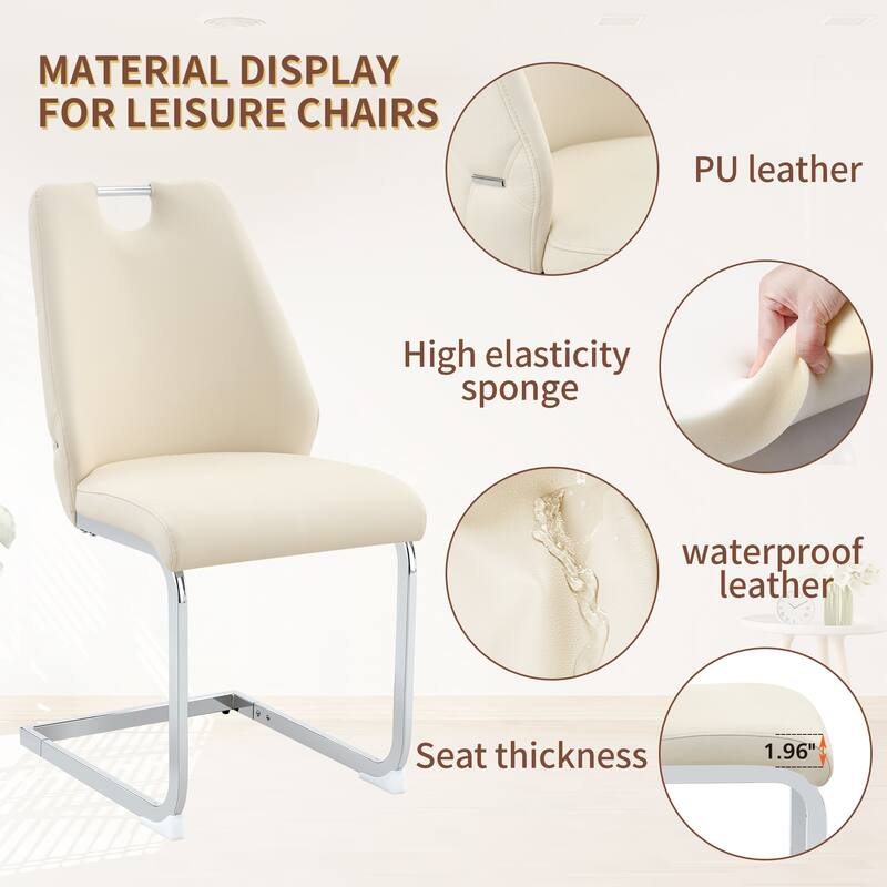 Dining Chairs Set of 4, Faux Leather Kitchen Chairs with Chrome Pull Handle, High Back Upholstered Dining Room Chair