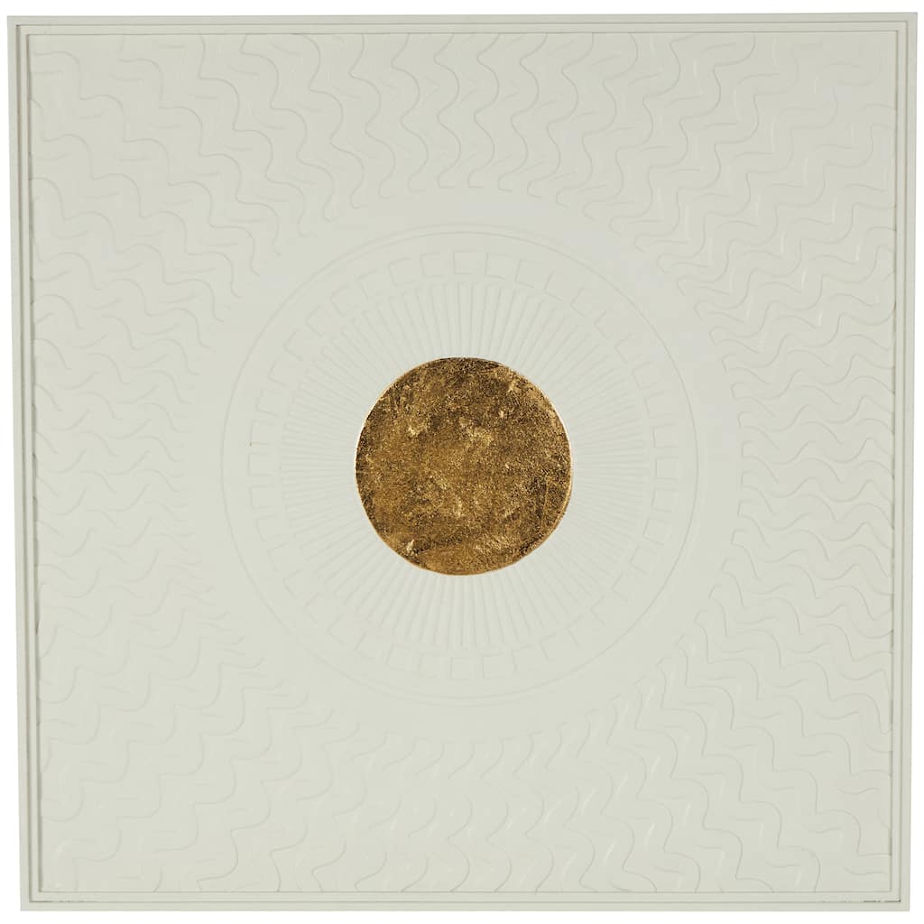 Metal Geometric Wall Decor with Gold Foil Center and Wavy Patterns - White - Roche River Decor