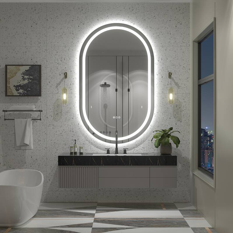 UL Certified Oval LED Lighted Anti-fog Wall Bathroom Vanity Mirror