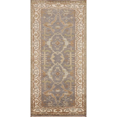 All-Over Gray & Ivory Oushak Indian Foyer Rug Handmade Wool Carpet - 2'8"x 6'0"