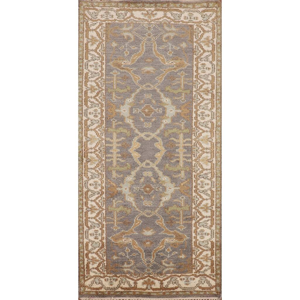 All-Over Gray & Ivory Oushak Indian Foyer Rug Handmade Wool Carpet - 2'8"x 6'0"