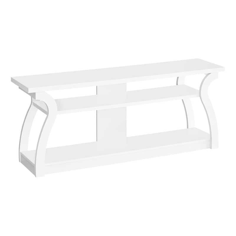 Contemporary 60" TV Stand, Narrow Profile Media Entertainment Center with Storage Shelves - White