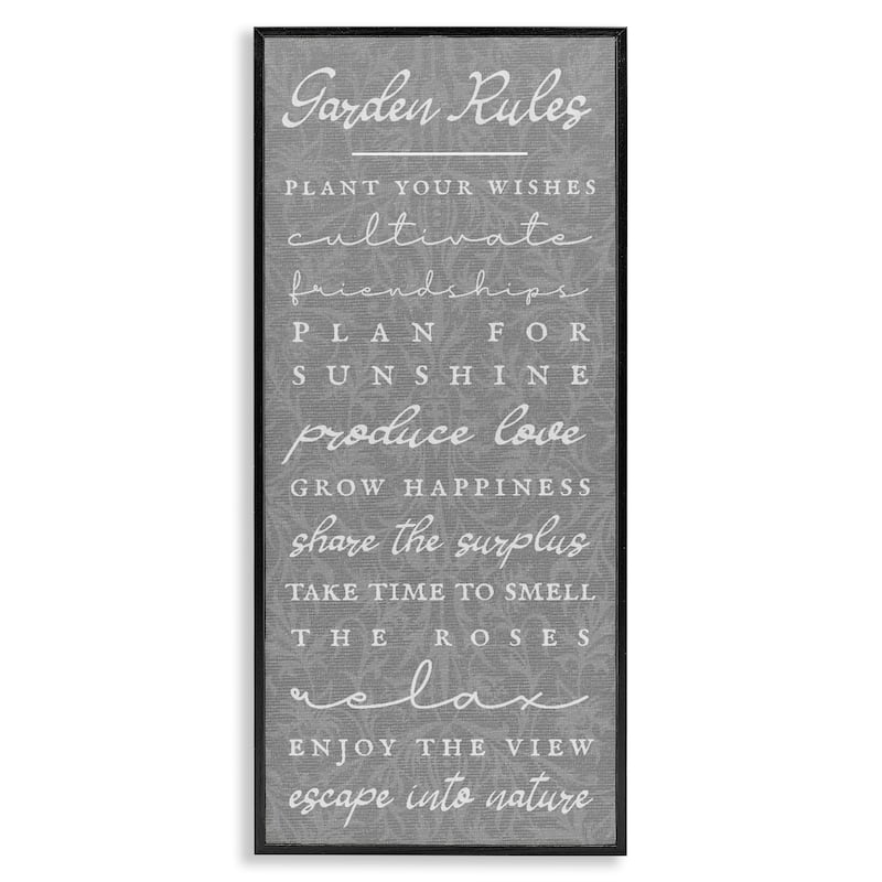 Stupell Comforting Garden Rules Framed Giclee Art Design By Lil' Rue - 10 x 24 - Black