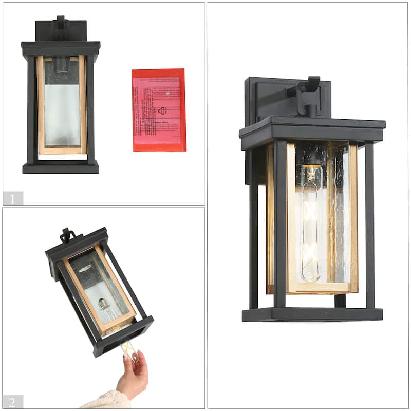 Modern 1-Light Outdoor Wall Sconces Black Gold Lantern Porch Patio Lamps - W 6.3"xD 7.9"xH 13.6"