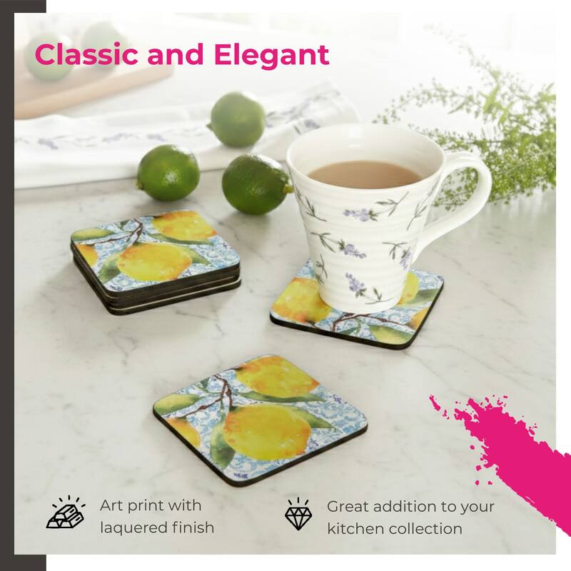 Portmeirion Amalfi Lemons Coasters, Set of 6 - Yellow