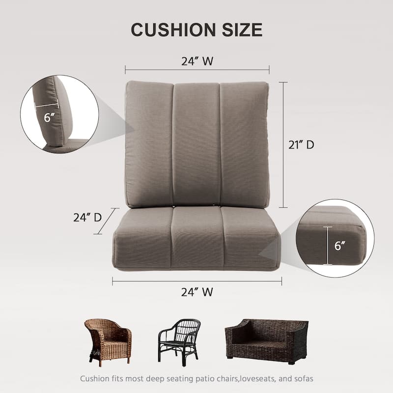 Gymojoy 24"x24"x6" Patio Thick Cushions & Pillows Set - Channel-Tufted Design Deep Seat Water & Fade Resistant Cushion Set