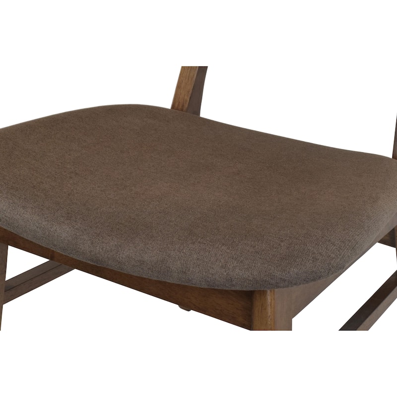 Set of 2 Retro Brown Wood Leg Dining Room Chair With Curved Back Fabric Cushions Upholstered Seat