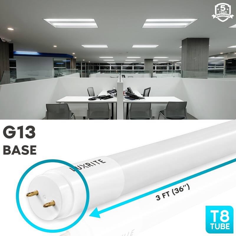 Luxrite 3FT T8 LED Tube Light, 12W=25W, 3 Color Option, Single and Double End Powered, 1560 Lumens, UL, DLC (4 Pack) - 4