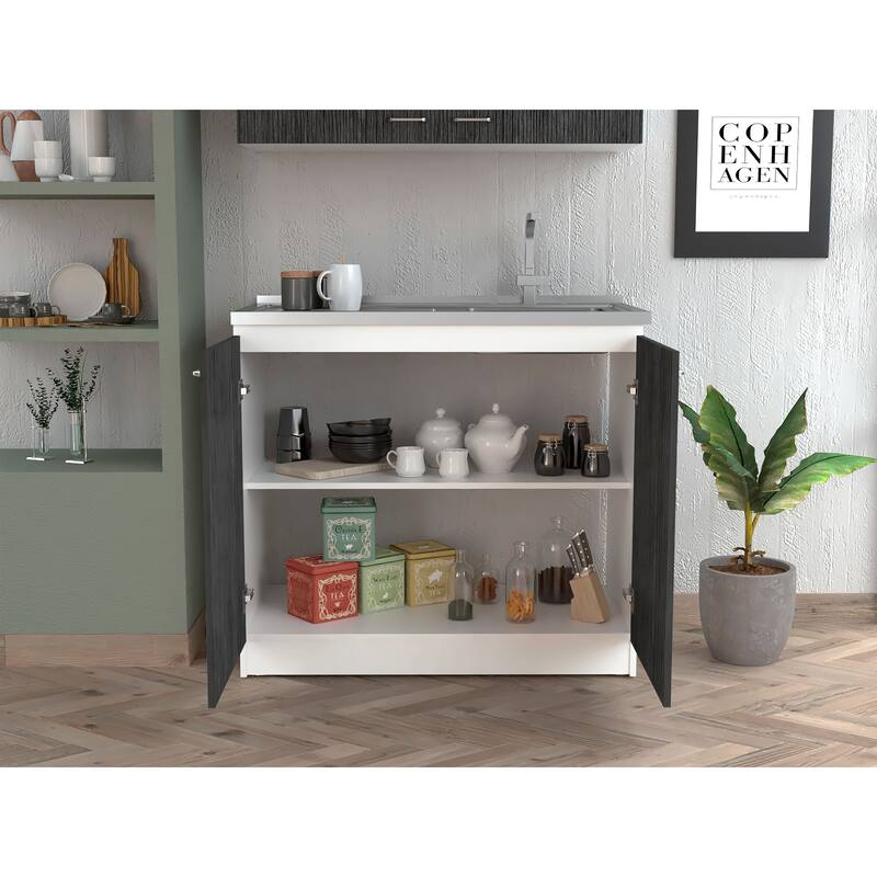Utility Sink for Kitchen, Dining Room,White / Smokey Oak