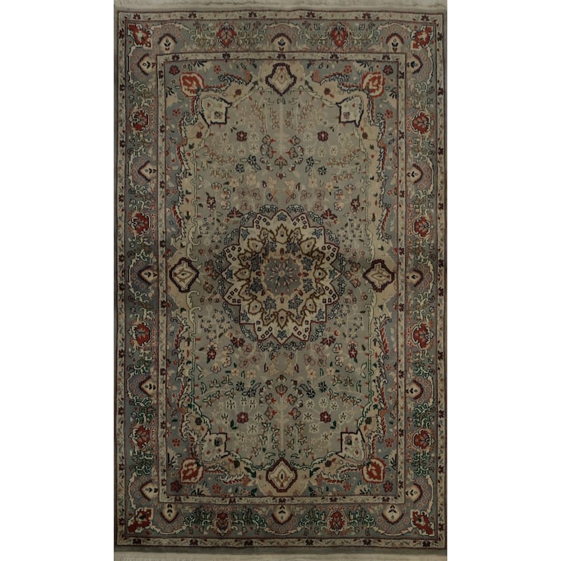 Hand Knotted Oriental 100% Wool Carpet Traditional Floral Greys & Charcoal Tabriz Area Rug - 6' 1'' X 4' 1''