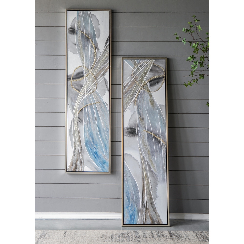 Set of 2, Modern Wall Decor Elongated Abstract Oil Paintings, for Living Room Dining Room Bedroom Office Entryway