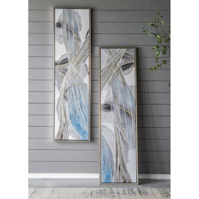 Set of 2 Elongated Modern Abstract Oil Paintings, Wall Art for Living Room Dining Room Bedroom Office Entryway, 20" x 71"