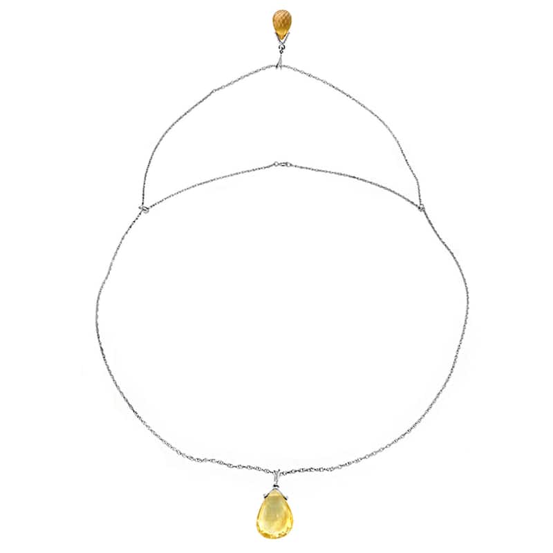 7.50 Carat 14K Solid Gold Front & Back Drop Necklace Natural Citrines - 16 Inch - White