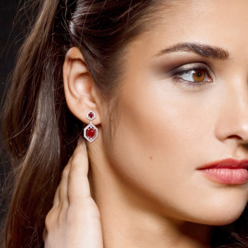 Miadora 4.92ct TGW Ruby and 5/8ct TDW Diamond Dangle Earrings 14k Two-Tone Gold