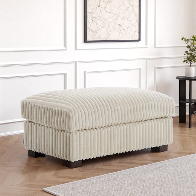40" W Oversized Rectangle Plush Corduroy Ottoman - White