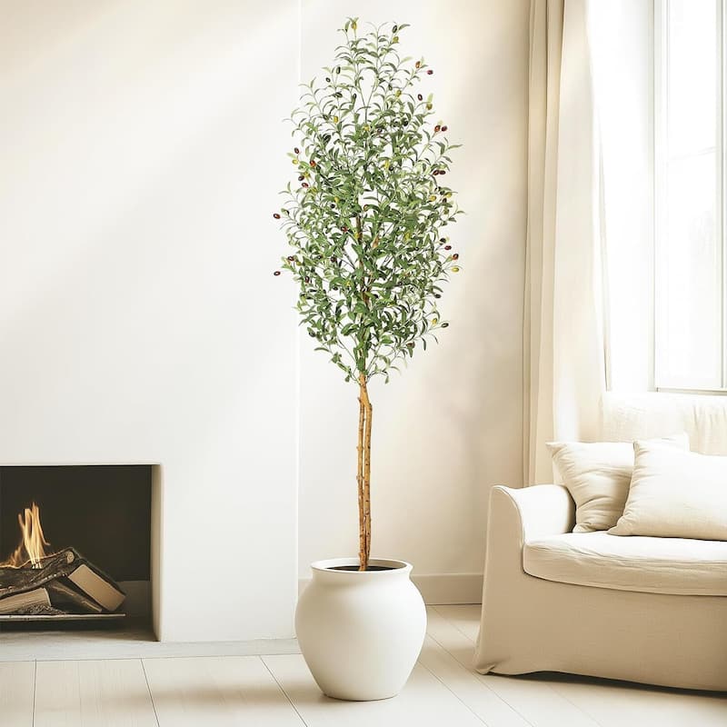 2 Pack Artificial Faux Olive Tree with White Planter for Home Office Decor