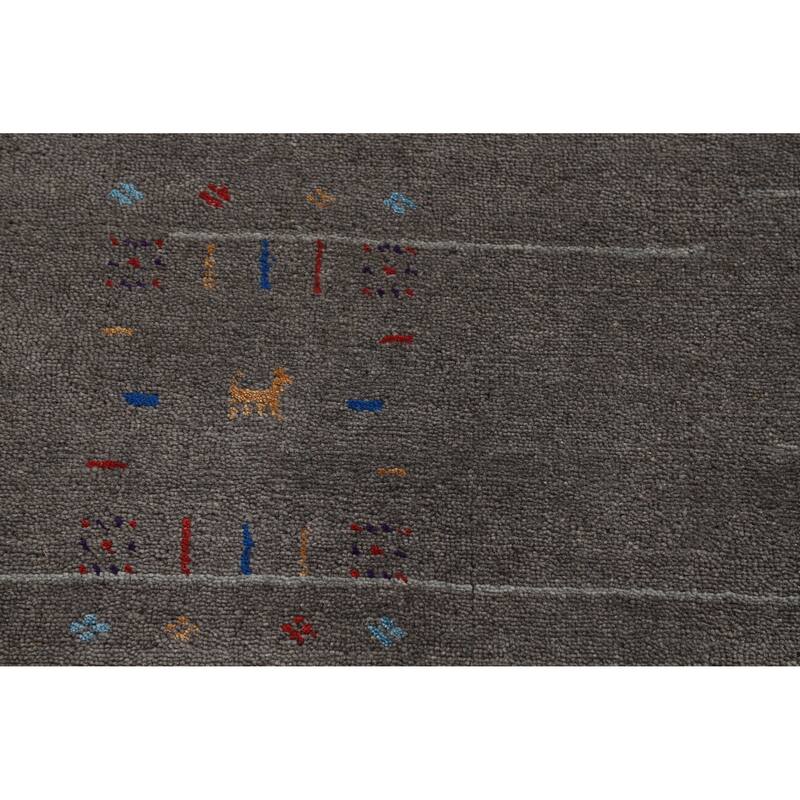 Hand Knotted Oriental 100% Wool Carpet Tribal Tribal Greys & Charcoal Gabbeh Area Rug - 8' 1'' X 5' 5''