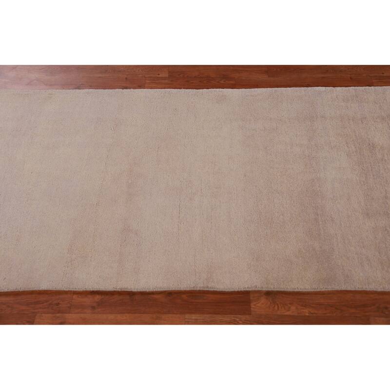 Hand Knotted Oriental 100% Wool Carpet Modern Solid Beige & Ivories Gabbeh Runner Rug - 10' 6'' X 3' 0''