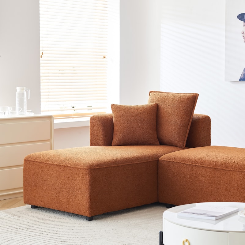 Oversized Curved Sherpa Upholstered 6-seats Sectional Sofa Couch