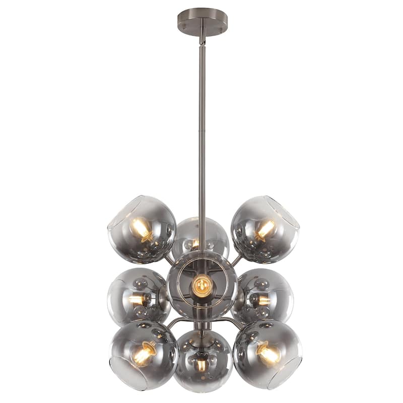 9 - Light Sputnik Chandelier, Smoked Glass Shades, Brushed Nickel Frame - Sand Nickel