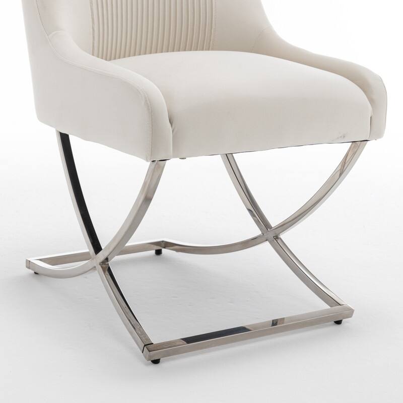 Modern Contempoary Velvet Dining Chair Set of 2 with Metal Frame Legs and Back Pull