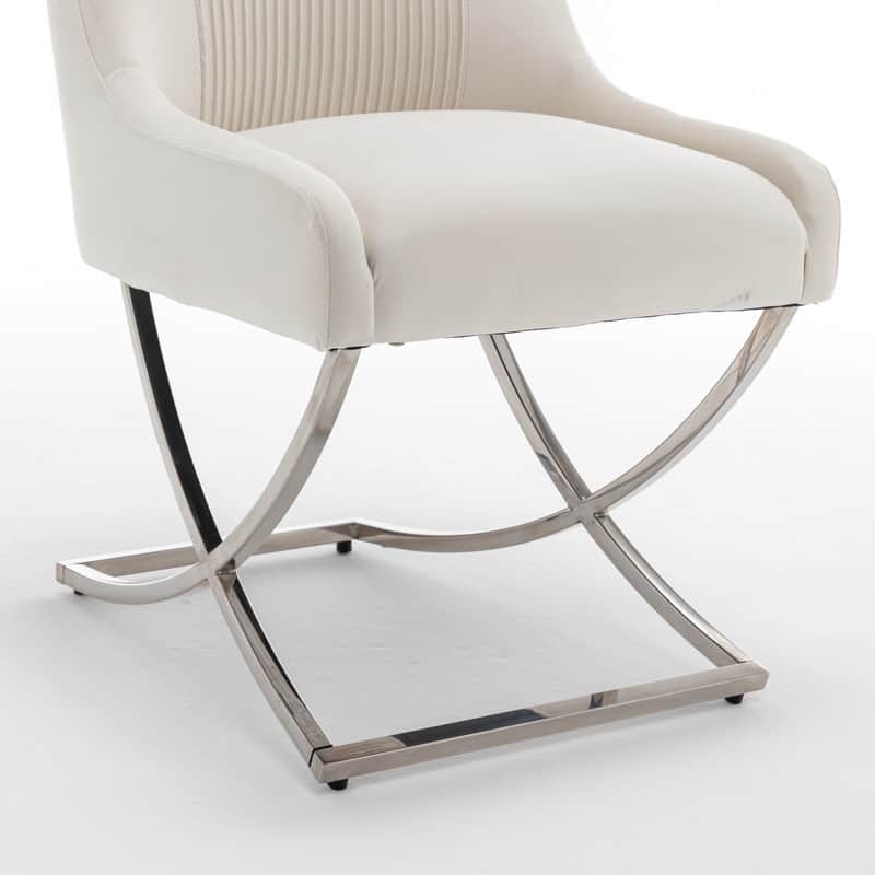 Modern Contempoary Velvet Dining Chair Set of 4 with Metal Frame Legs and Back Pull
