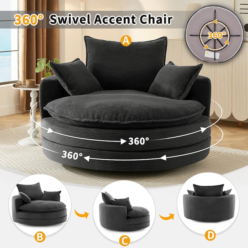 360° Swivel Accent Chair Round Barrel Chair, Living Room Oversized Single Sofa Chair Chaise Lounge Reading Sofa Armchair - Black