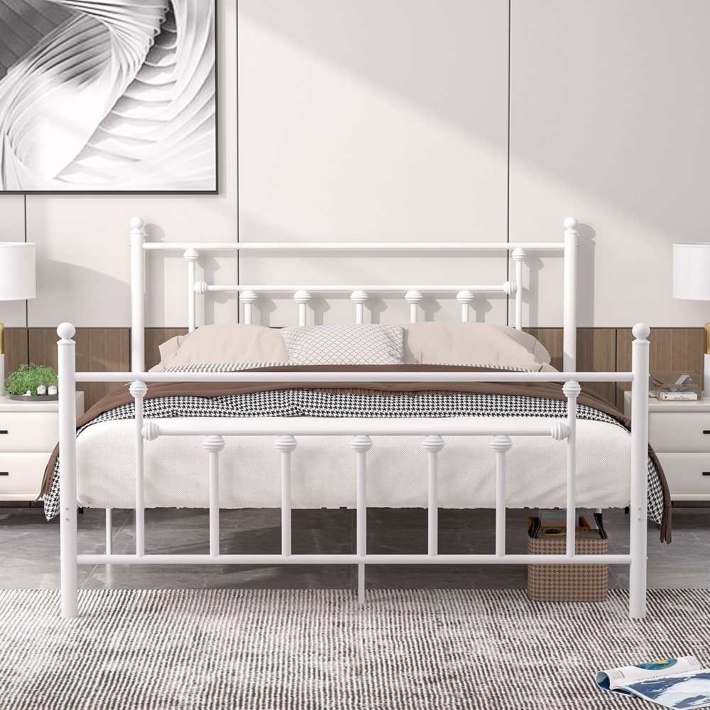 14 Inch Metal Victorian Platform Bed Frame with Headboard and Footboard, Heavy Duty Mattress Foundation with Steel Slats Support