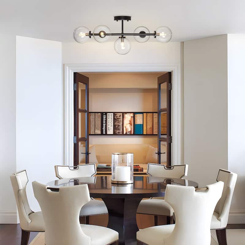 Modern 5-Light Bathroom Vanity Light Globe Glass Wall Sconces Minimalist Design - Black