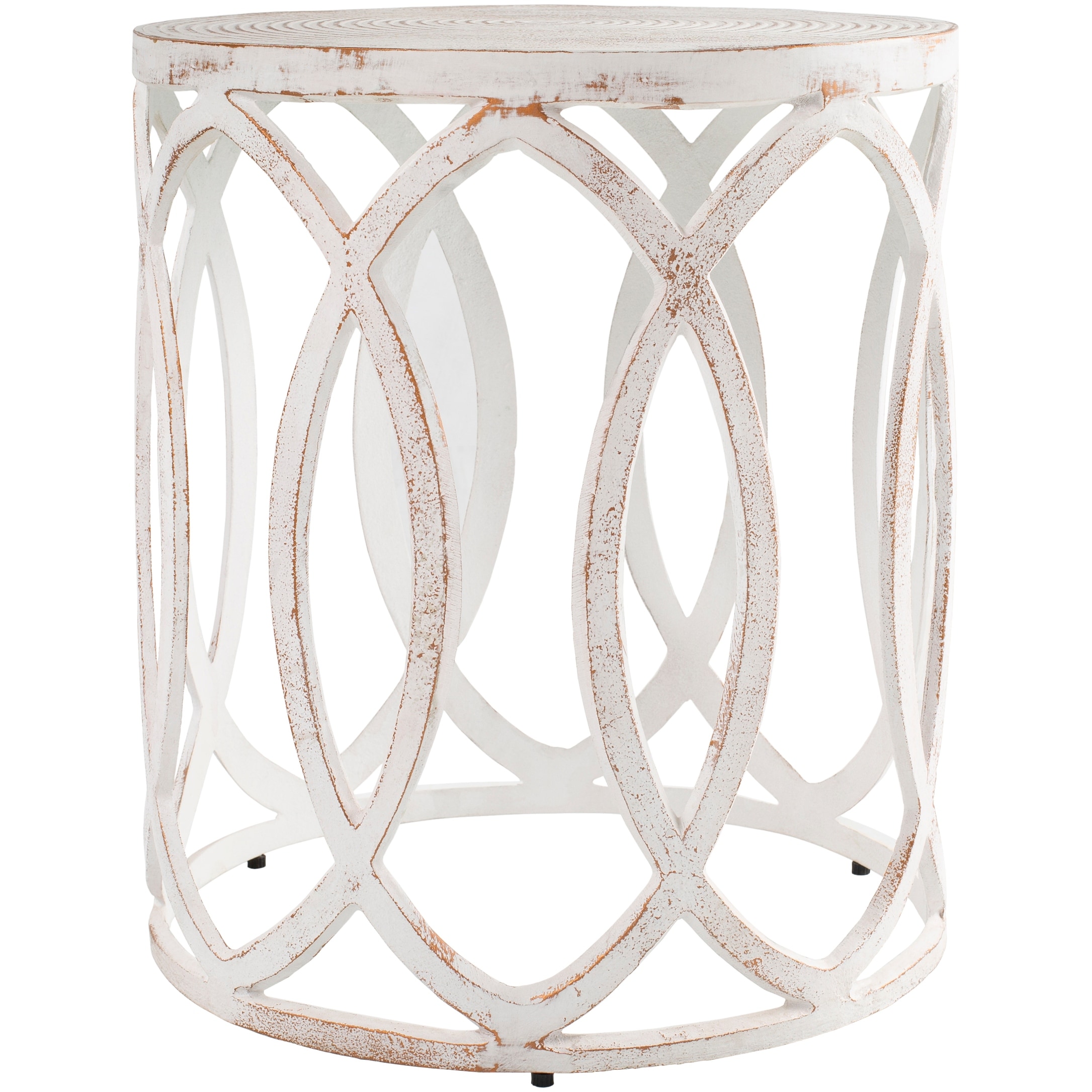 W8160 Valley Modern Floral Lace Cut Iron Drum Shaped Accent Table Auction