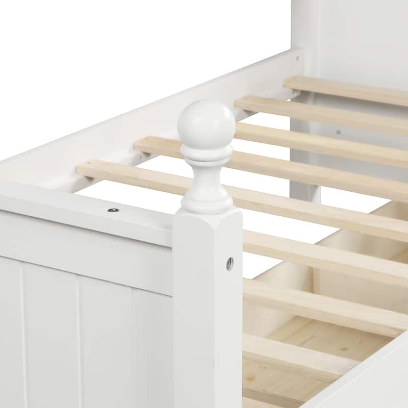 White Wood Twin Size Daybed with Three Drawers, No Box Spring Needed, Space-Saving Design