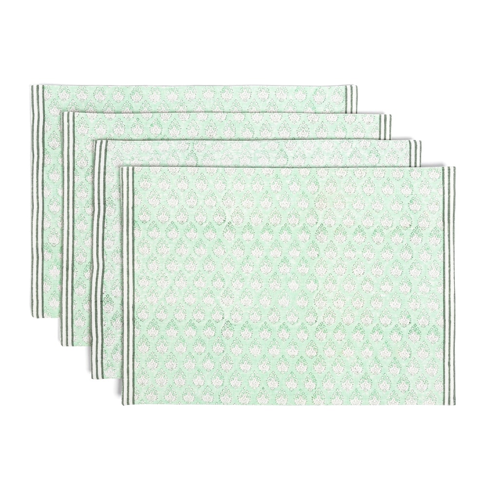 over&back Hand-Blocked 100% Cotton Placemats - Machine Washable - Set of 4