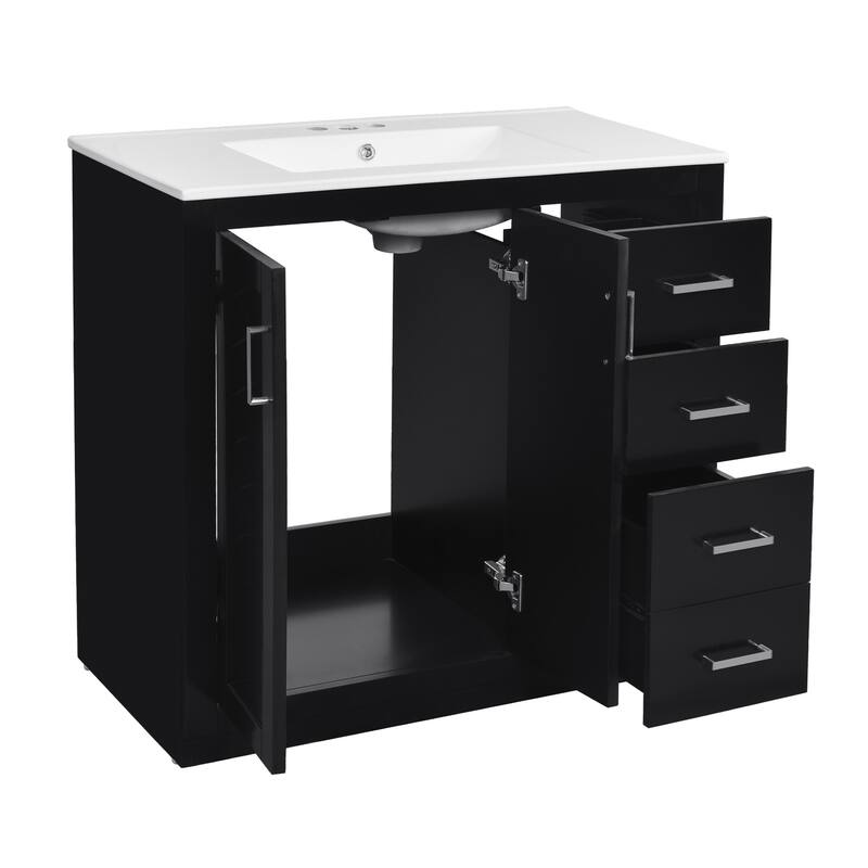 36'' Freestanding Bathroom Vanity with Sink, Solid Wood Frame, 3 Drawers