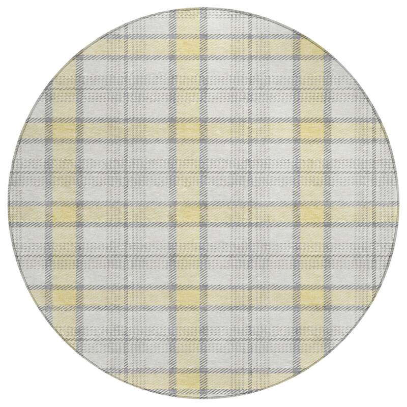 Machine Washable Indoor/ Outdoor Casual Plaid Chantille Rug
