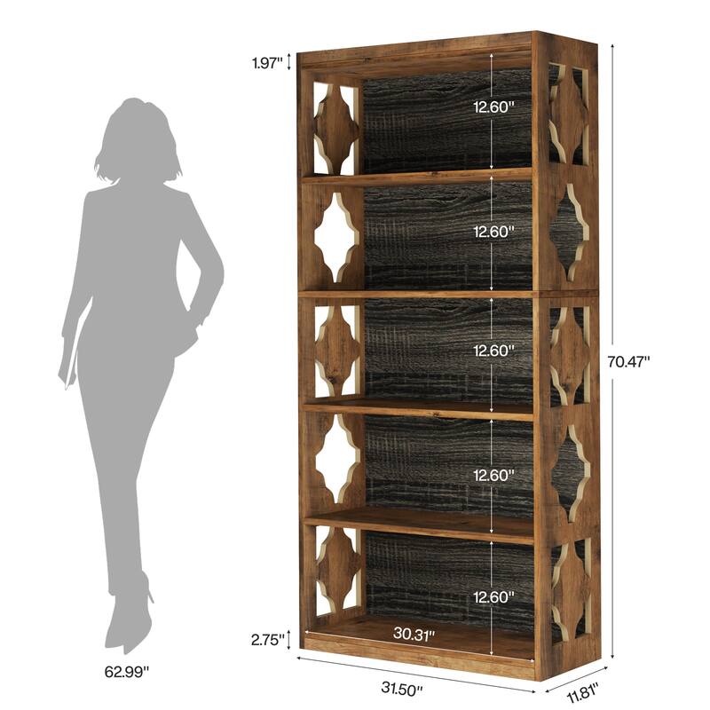6-Tier Bookcase, 70-Inch Tall Freestanding Bookshelf with Hollow Patterns