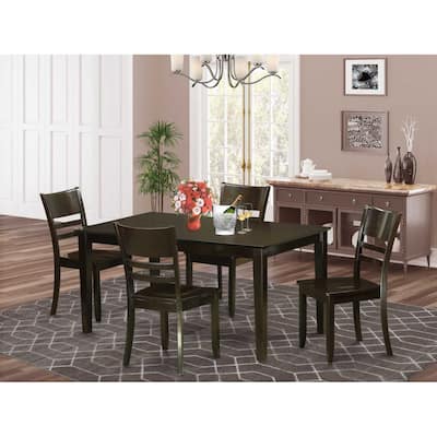 HomeStock 5-Piece Rectangle Cappuccino Finish Solid Wood Top Dining table with 4 Chairs