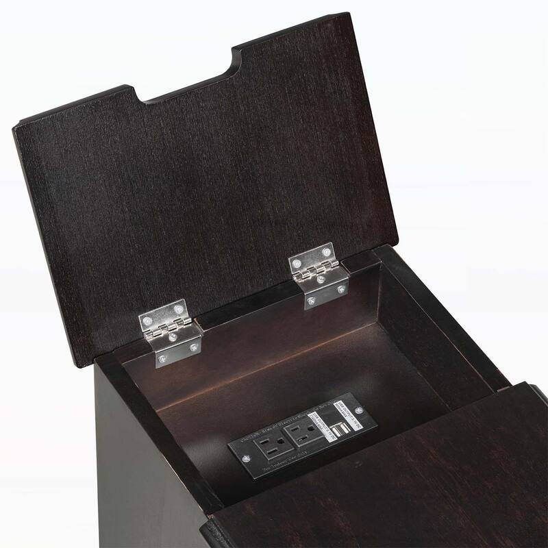 Vintage Side Table Flip Top with Flip Top,USB Ports,Multifunctional Drawer,Bookshelf for Living Room