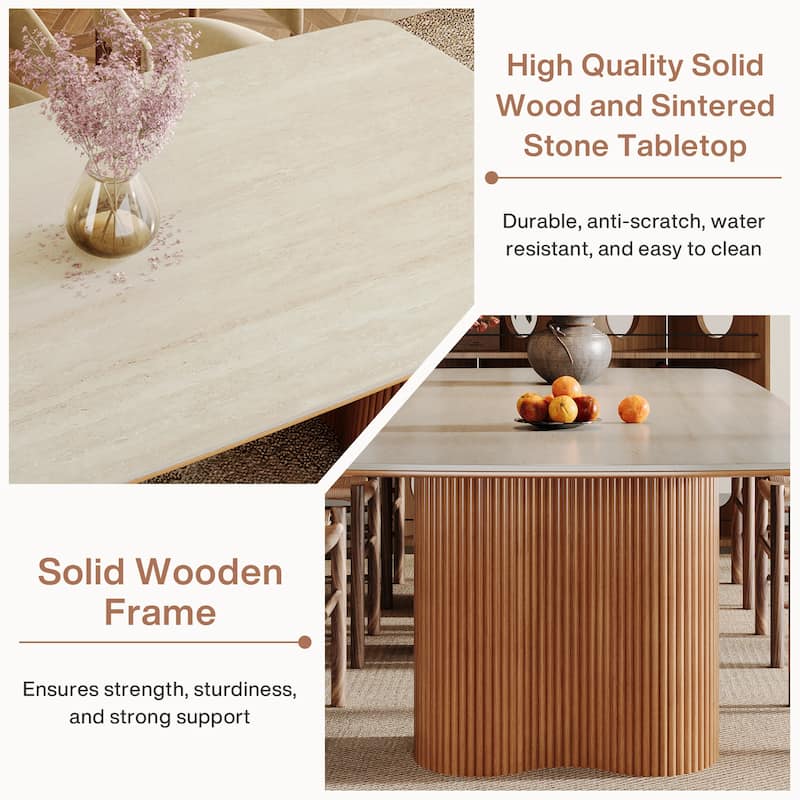 78.7" Rectangle Dining Table, Luxury Sintered Stone Kitchen Table with Solid Wood Legs